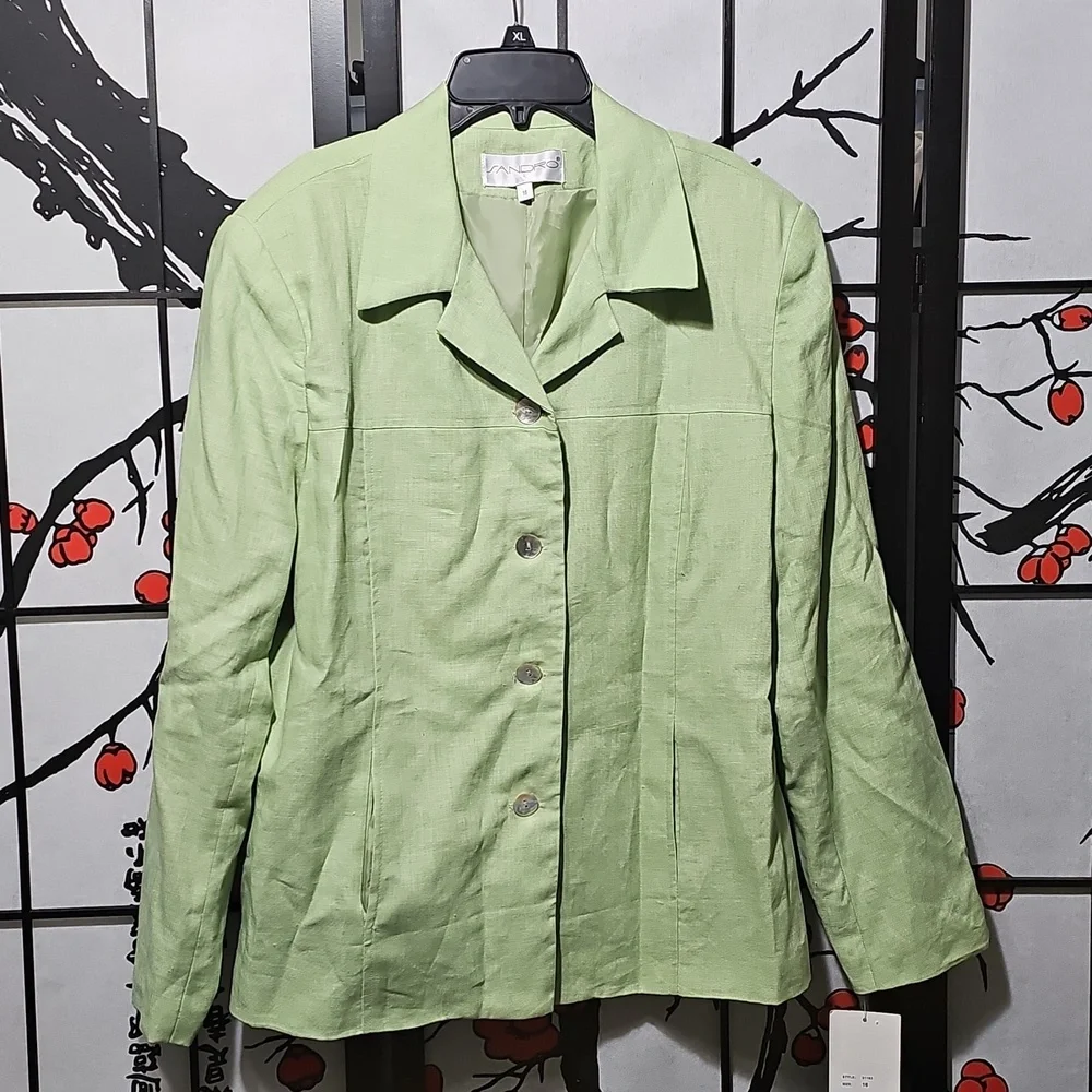 Sandro Light Green Linen Blazer Size 16 New - Picture 2 of 7